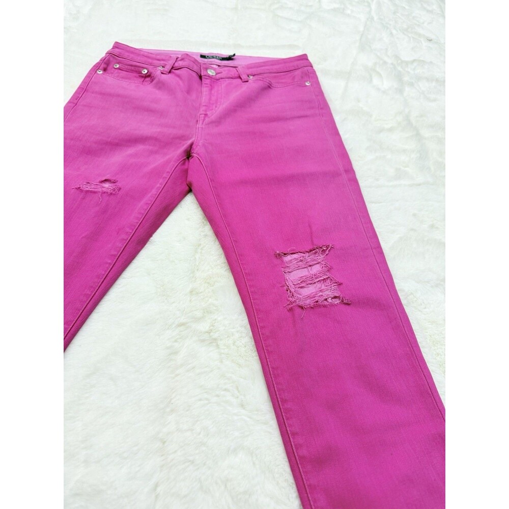 LAUREN RALPH LAUREN Dark Pink Denim Premier Skinny Cropped Ankle Jeans ~ 8 - Picture 13 of 16
